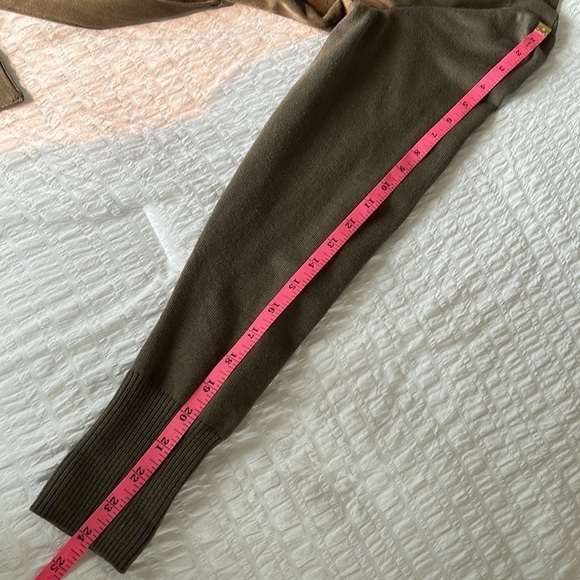 H by Halston Olive Green Faux Suede Knit Sleeve Belted Collarless Jacket Size 8 - Picture 16 of 16